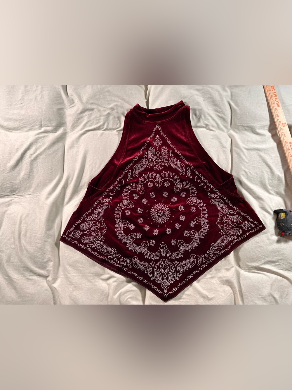 Free People Womens Burgundy Velvet Bandana Tank Med Festival Boho Hippie Halter